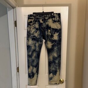 Akoo Men's Distressed Blue and Cream Skinny Jeans